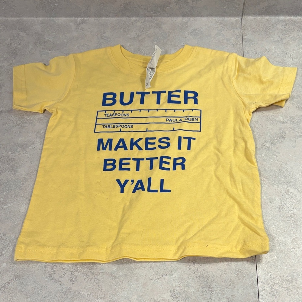 Rabbit Skins Yellow Tee with Blue Text